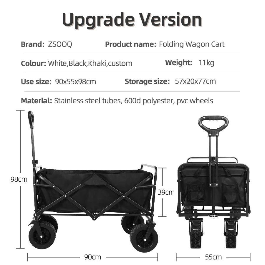 500lbs Heavy Duty Foldable Wagon — Portable Outdoor Utility Cart, Collapsible Shopping, Beach & Garden Pull Trolley