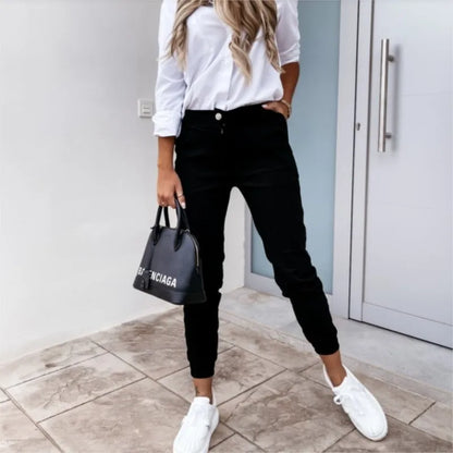 Women’s Slim High-Waist Bodycon Pants – Solid Pencil Trousers with Pockets, Spring & Autumn Casual Wear