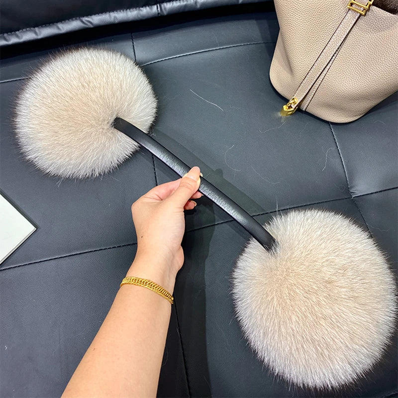 Women’s Winter Real Fox Fur Earmuffs & Scarf – Dual-Use Plush Outdoor Warmer with Genuine Fur