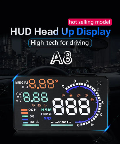 ADQ 5.5" OBD2 HUD Car Head-Up Display – Digital Speedometer, Tachometer, Windshield Projector with Speed, Water Temp & RPM Alarm