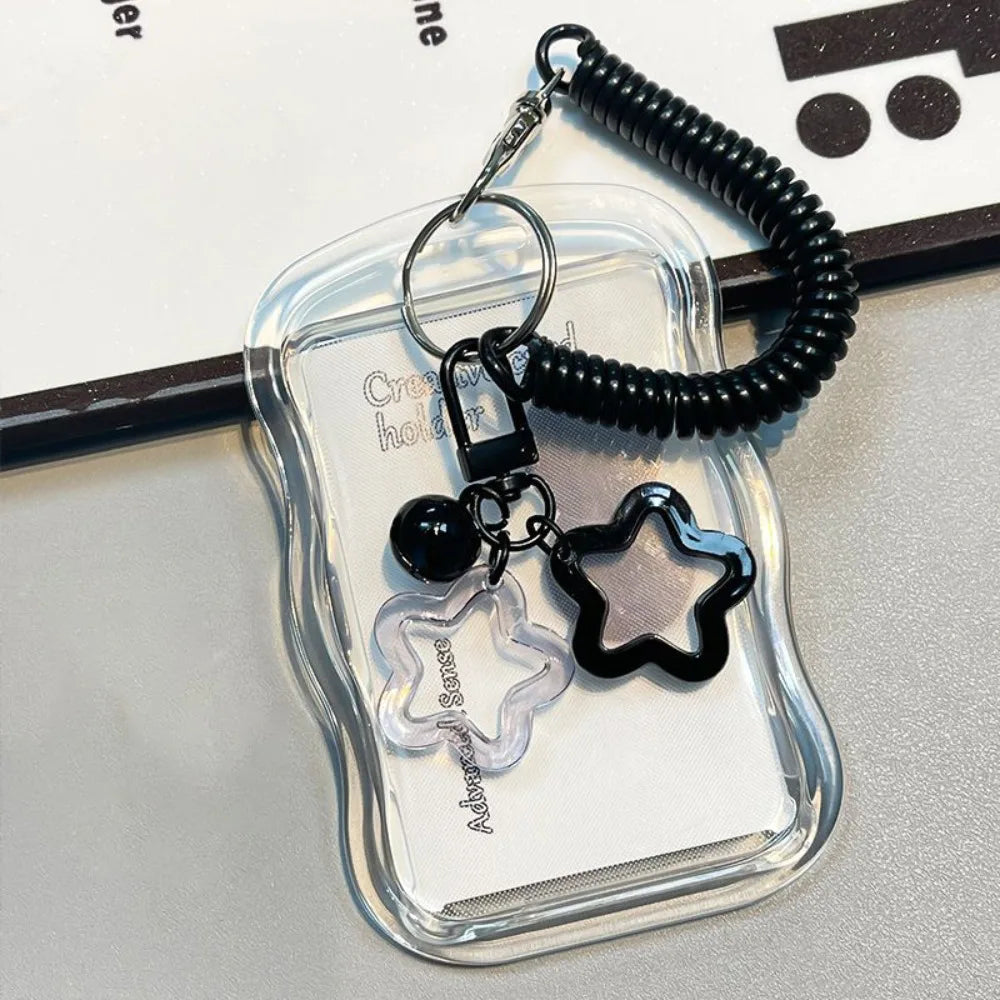 Kpop Photocard Holder - Soft Silicone Transparent Card Wallet with Star Keychain & Sliding Cover
