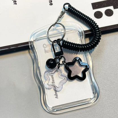 Kpop Photocard Holder - Soft Silicone Transparent Card Wallet with Star Keychain & Sliding Cover