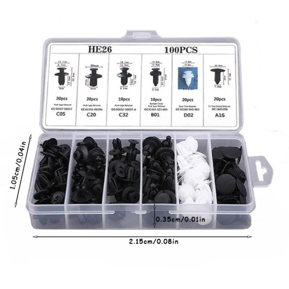 100pcs Auto Fastener Clip Kit | Fender Rivet Clips | Car Body Push Retainer Pin | Bumper Door Trim Panel Retainer Car Clips