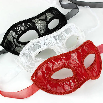 Lace Ribbon Masquerade Eye Mask - Handmade Venetian Cosplay Costume for Women & Men
