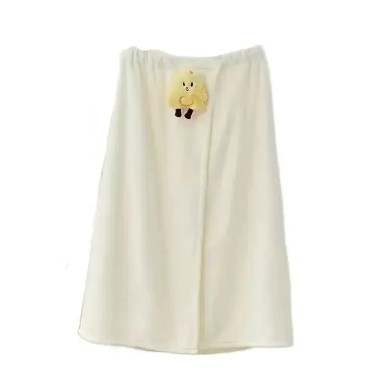 Cute Cartoon Wearable Bath Towel – Large Absorbent Quick-Dry Skirt Wrap for Women