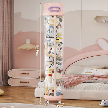 Large Capacity Transparent Toy Storage Bucket with Wheels – Children’s Plush & Stuffed Toy Organizer Barrel