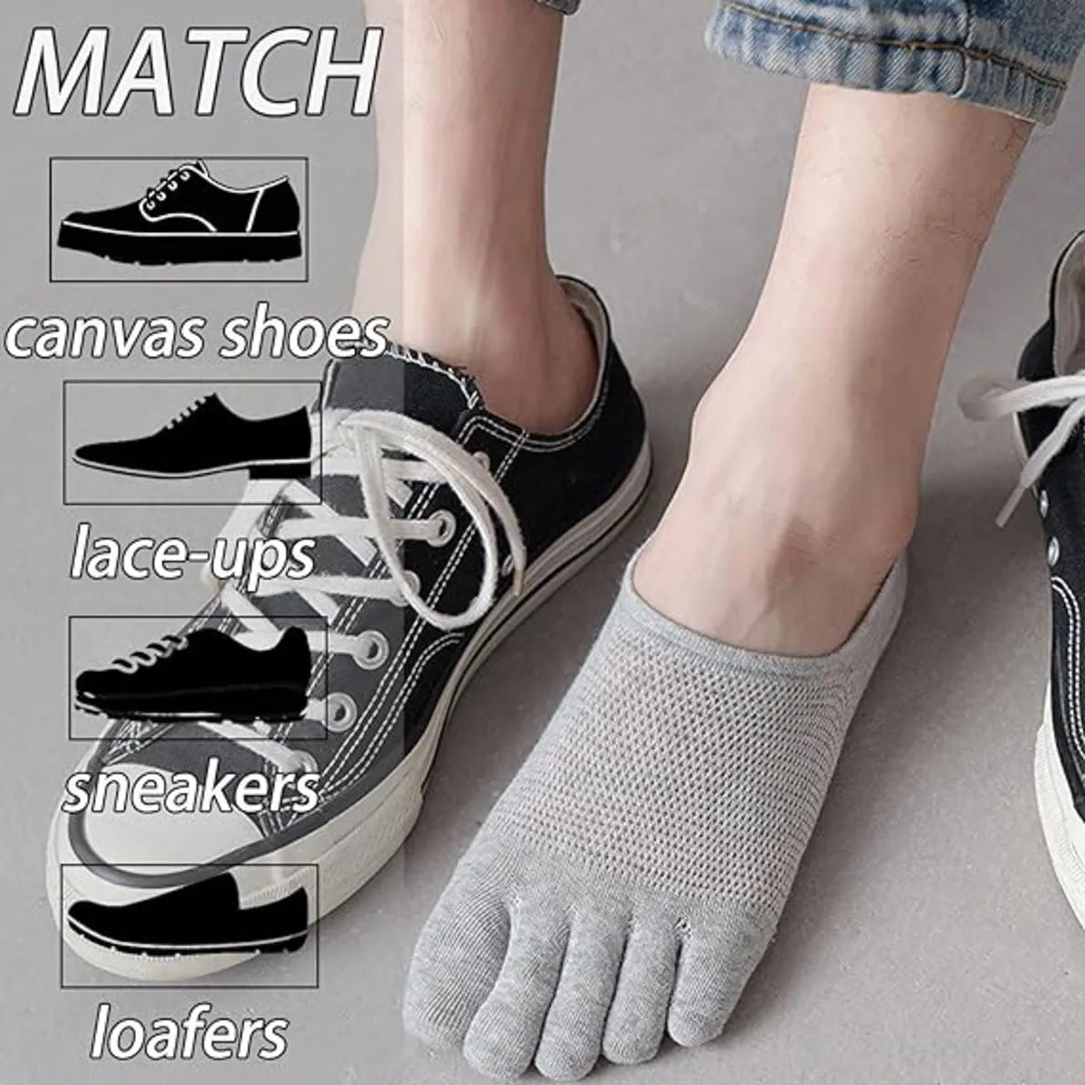 Men’s Five-Finger Toe Socks – Breathable Mesh No-Show Ankle Sports Socks, Sweat-Absorbing Cotton Short Boat Socks
