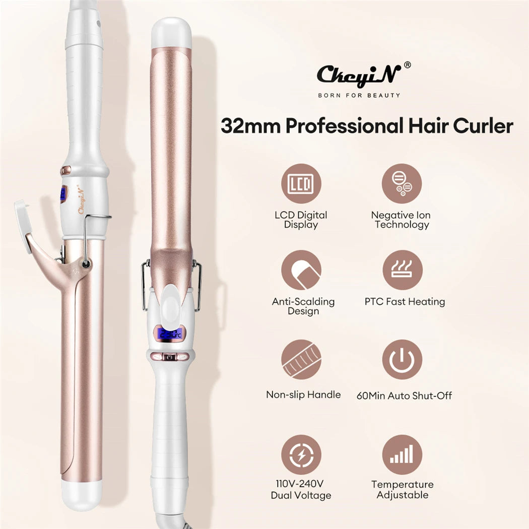 CkeyiN 32mm/38mm Electric Hair Curler – Professional Ceramic Curling Iron with Adjustable Temperature for Women