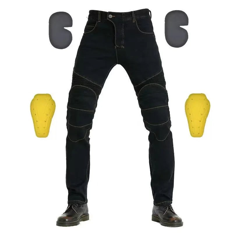 Men's Embroidery Motorcycle Jeans – Protective Gear with Belt, Motocross Pants for Driver License Test & Riding