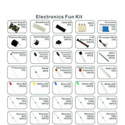 830-Piece Arduino UNO R3 DIY Starter Kit - Electronic Components Set with Solderless Breadboard for STEM Projects and Prototyping
