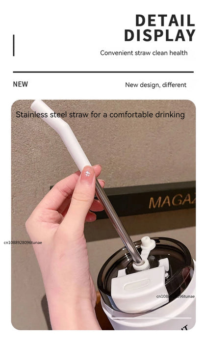 860ML Stainless Steel Coffee Cup – Outdoor Thermo Water Bottle with Straw, Vacuum Flask for Cold & Hot Drinks