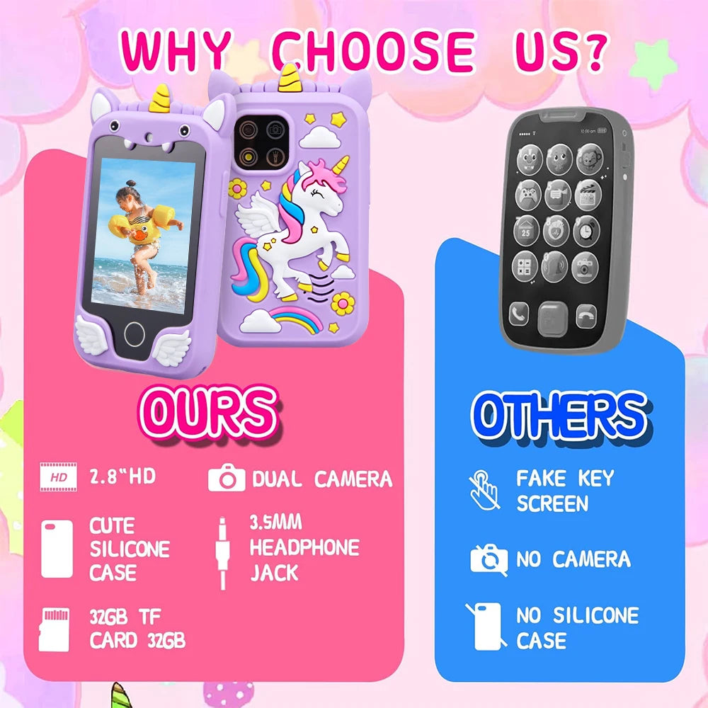 Kids Musical Smart Phone Toy – Cartoon Unicorn Touchscreen Mobile for Girls & Boys, Educational Birthday & Christmas Gift