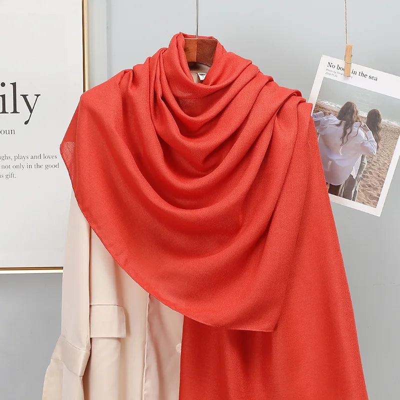 Winter Warm Cotton-Linen Pashmina Scarf for Women – Plain Stripe with Tassels – Hijab Shawl Wrap Bandana – New