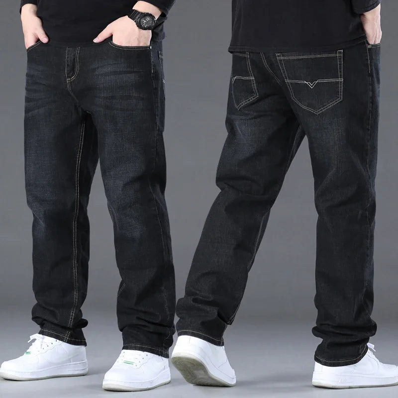 Big Size Men’s Jeans – High Stretch Wide-Leg Denim Pants for 45–150kg, Comfortable Fit Jeans Hombre