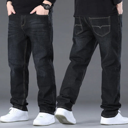 Big Size Men’s Jeans – High Stretch Wide-Leg Denim Pants for 45–150kg, Comfortable Fit Jeans Hombre