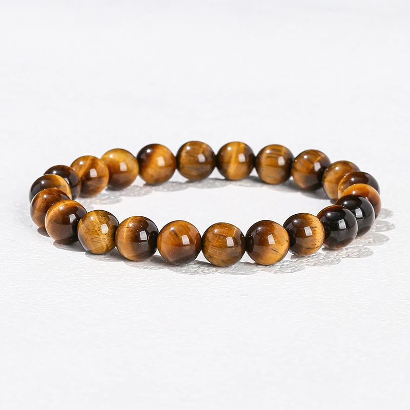 Natural Stone Beaded Bracelet - Obsidian, Fluorite & Quartz Healing Stretch Jewelry for Men & Women