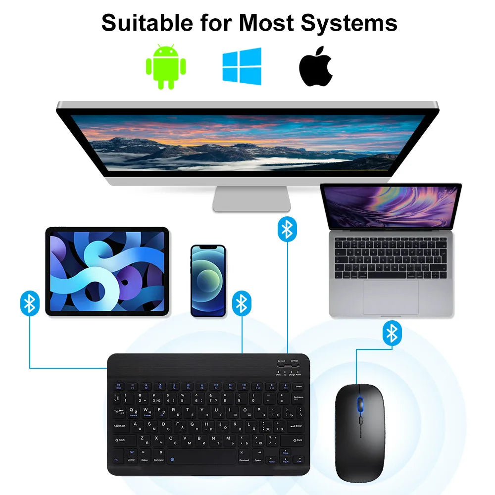 Bluetooth Wireless Keyboard & Mouse Set – Multi-Language Support for iOS, Android, Windows, iPad & Tablets