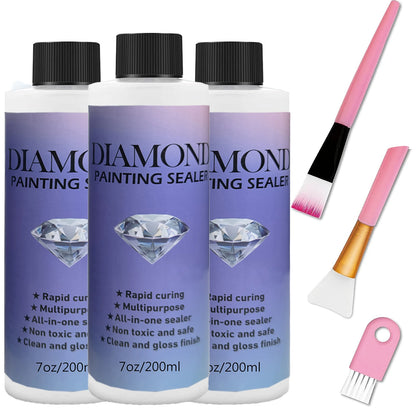 Diamond Painting Sealer Glue with Brushes — 60ML/120ML/200ML Permanent Hold & Shine Puzzle Coating Set