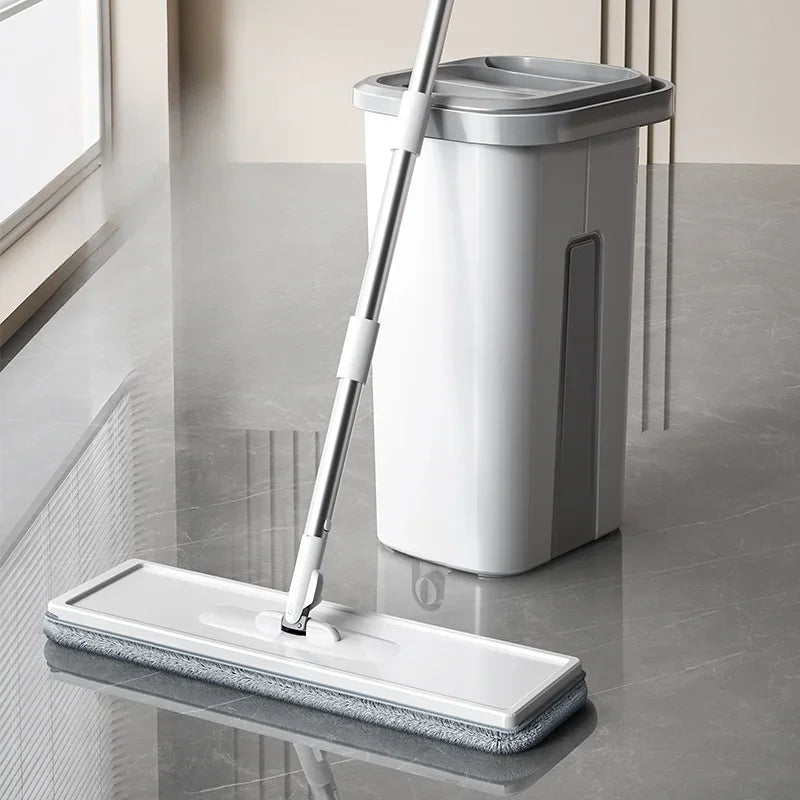 Hands-Free Flat Mop with Bucket – Dry & Wet Floor Cleaner for Easy Household Mopping