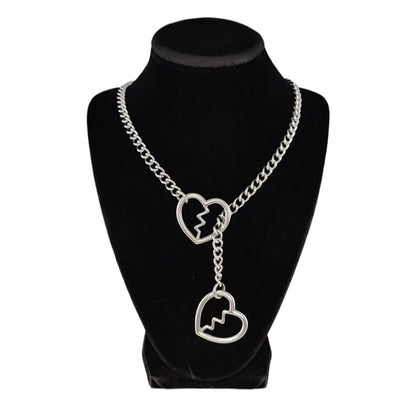 Heart O-Ring Punk Rock Necklace – Stainless Steel Cuban Chain Y-Necklace for Women