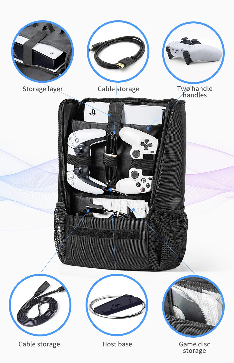 PS5 Pro & Slim Gaming Backpack — Large-Capacity Protective Travel Case for Console & Accessories