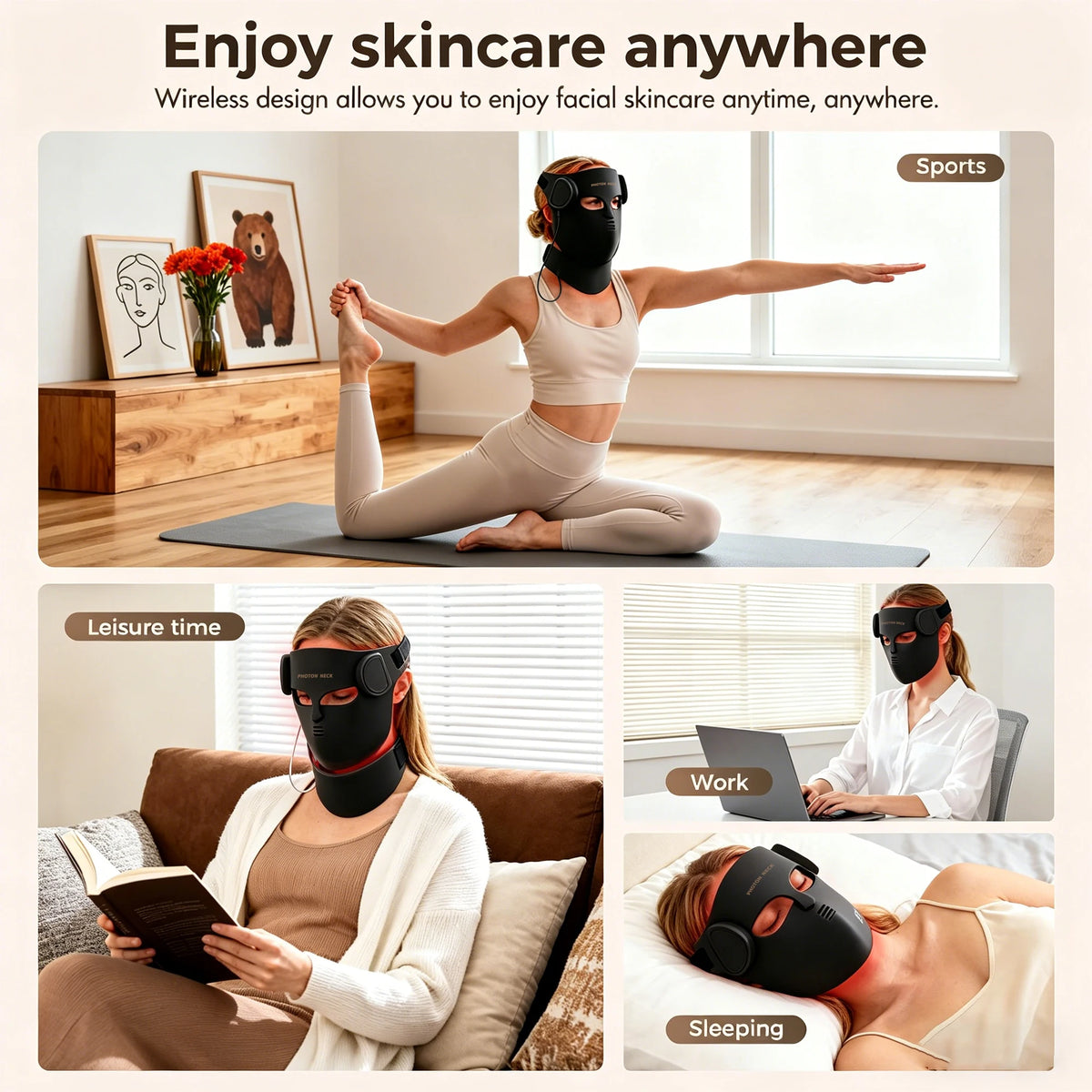 8-Color LED Red Light Therapy Face Mask - Silicone Photon Skincare Mask with Neck Coverage for Wrinkles & Acne