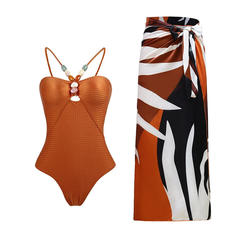 Blue One-Shoulder Ruffle Floral Monokini Swimsuit with Cover Up Sexy One Piece Beach Swimwear for Women Summer