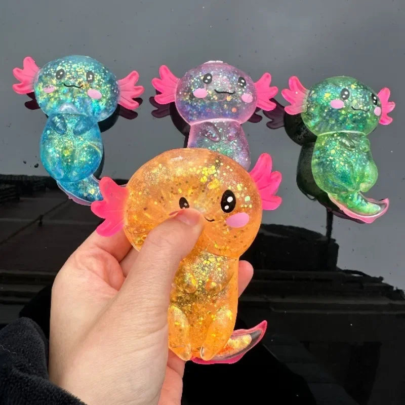Colorful Axolotl Fidget Toy - Stretchy Squishy Maltose Salamander Squeeze Stress Relief Gift for Kids