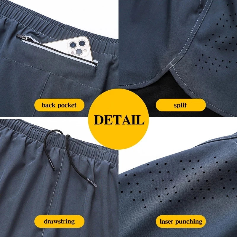 Men’s Quick-Dry Running Shorts — Black Double Layer Sport Workout Training Bodybuilding Shorts