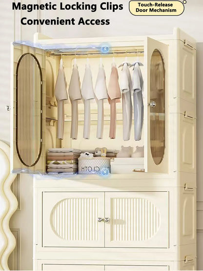 Foldable Storage Cabinet with Drawers – Dustproof Wardrobe Organizer for Home & Office