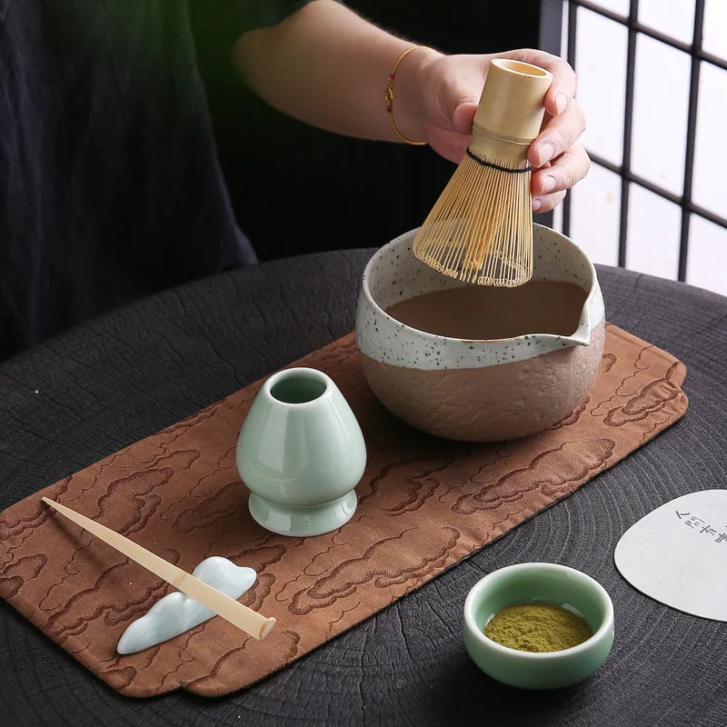 4/6Pcs Bamboo Matcha Tea Whisk Set – Scoop, Brush, Strainer & Bowl for Japanese Tea Ceremony