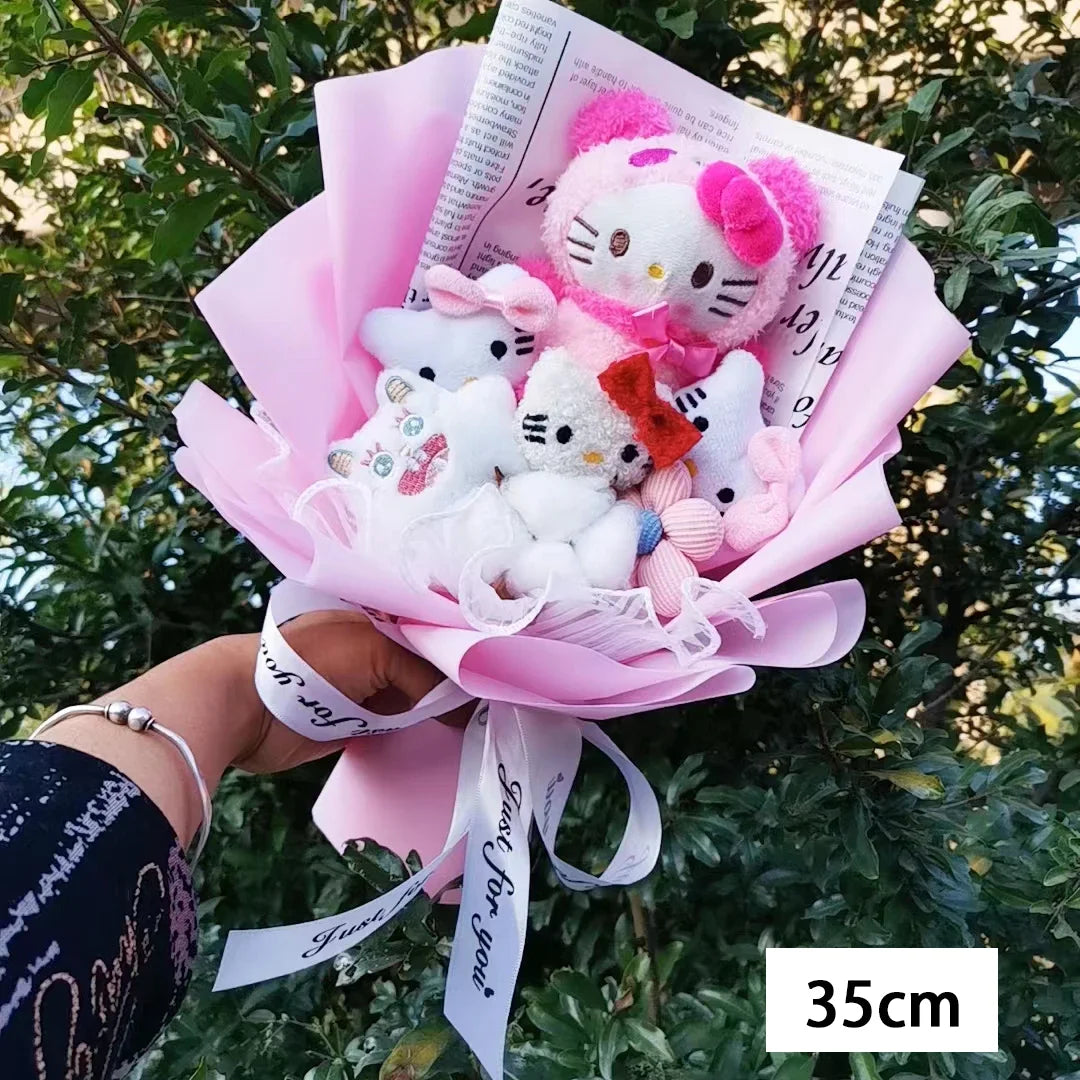 Hello Kitty Plush Bouquet — Anime Rose Soap Flowers for Wedding & Home Decor