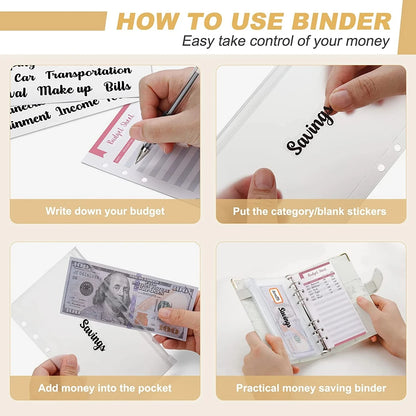 A6 Money Saving Organizer – PU Leather Budget Binder with Marble Notebook, 2023 Budget Planner, Envelope Office & School Supplies