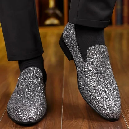Men’s Luxury Sequin Loafers - Gold & Silver Formal Slip-On Wedding and Party Shoes