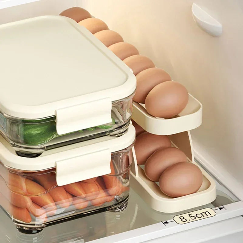 Automatic Scrolling Egg Rack Holder - Refrigerator Egg Dispenser and Organizer Box for Kitchen Storage