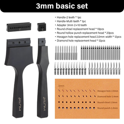 WUTA Leather Hole Punch Tool - Multifunctional Round Pricking Iron with Interchangeable Heads for Leather Craft & Stitching