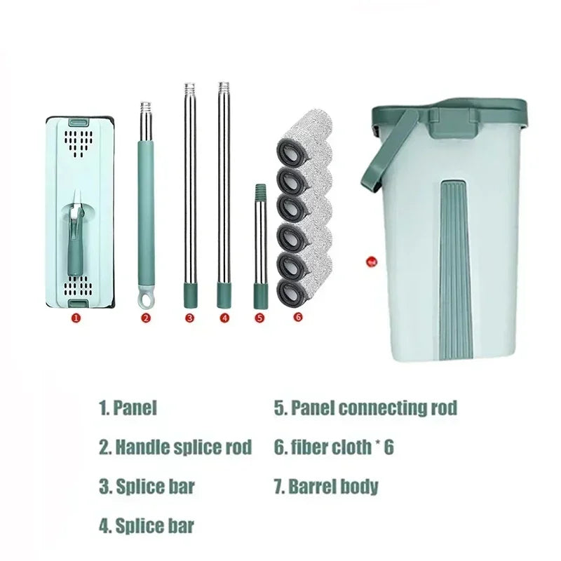 Flat Squeeze Mop with Bucket – Easy Wring Microfiber Floor Cleaner for Hardwood & Laminate