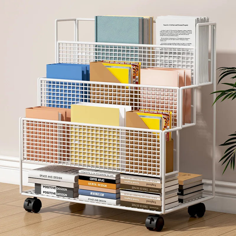 Multi-Layer Storage Trolley Cart - Rolling Bookshelf, Kitchen & Bathroom Organizer with Wheels