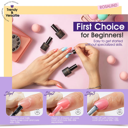 ROSALIND 24PCS Gel Nail Polish Set with Base & Top Coat – Long-Lasting Soak Off Nail Gel Kit