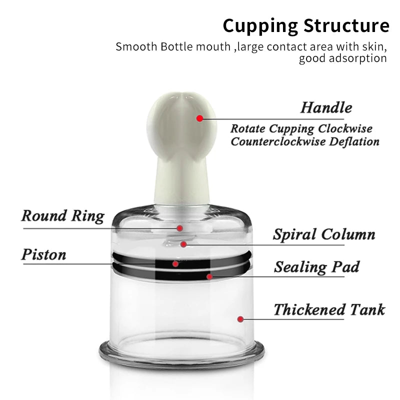 Rotating Handle Suction Cupping Set – 4 Sizes Twist Vacuum Cups for Nipple Enhancement & Anti-Cellulite Massage