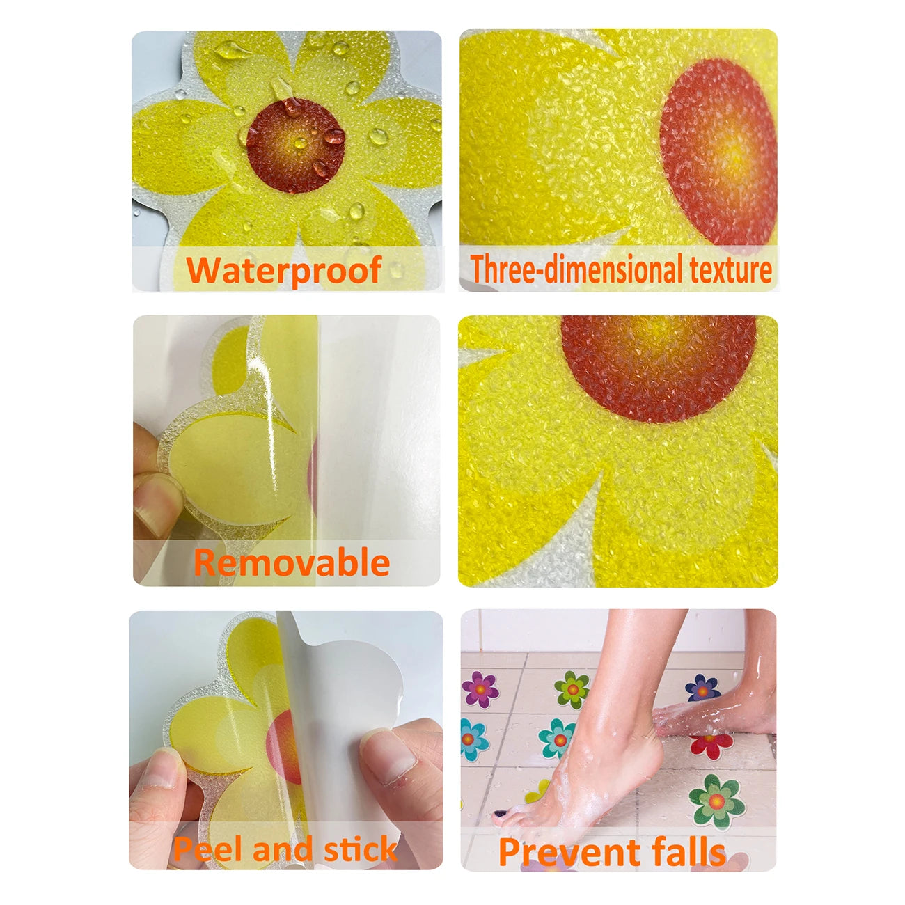10pcs Cartoon Pattern Anti-Slip Bathroom Stickers – Self-Adhesive EPDM Mat for Bathtub, Stairs & Kids Room