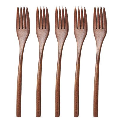 5-Piece Wooden Spoon and Fork Set – Eco-Friendly Natural Ellipse Ladle for Cooking, Tableware Accessories