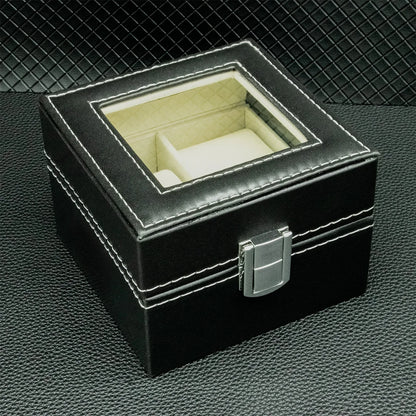 PU Leather Watch Display Box — Glass Top Storage Organizer with Slots for Men’s Watches, Perfect Gift
