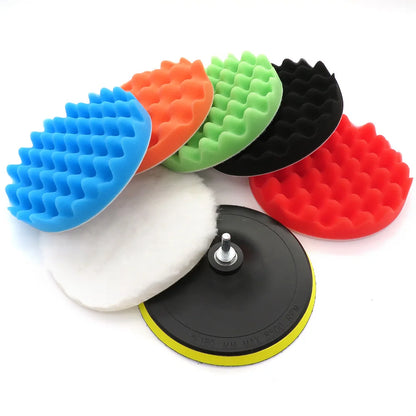 3/5/7-Inch Car Polishing Disc 8pcs Set — Self-Adhesive Buffing, Waxing, and Wool Pads for Car Polisher with Drill Adapter