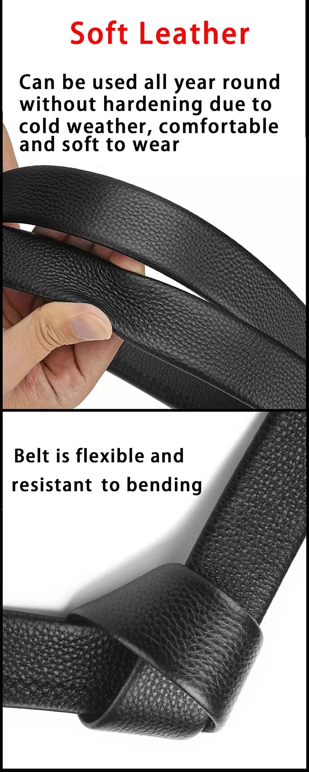 2Pcs Men’s No-Buckle Belt – High-End Black Soft PU Leather Strap Fashion Belt