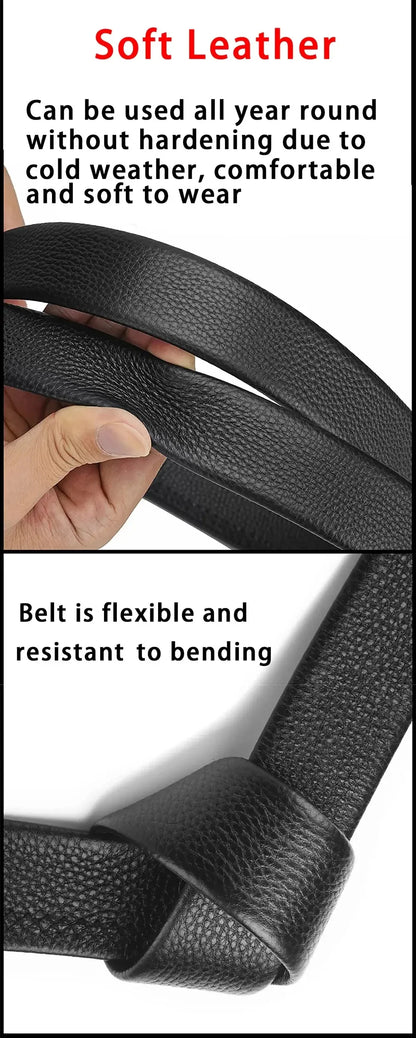 2Pcs Men’s No-Buckle Belt – High-End Black Soft PU Leather Strap Fashion Belt