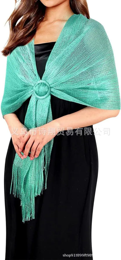 Gold & Silver Thread Tassel Scarf – Elegant Beach, Wedding & Party Fashion Shawl Accessory SJ15