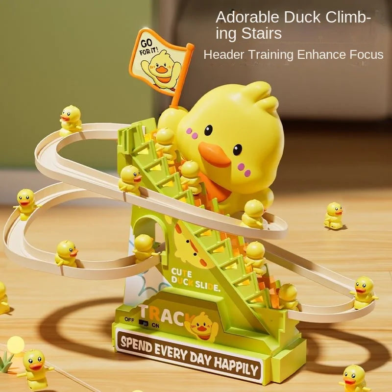 Stair-Climbing Duck Roller Coaster Toy – Flashing Lights & Music Interactive Parent-Child Toy