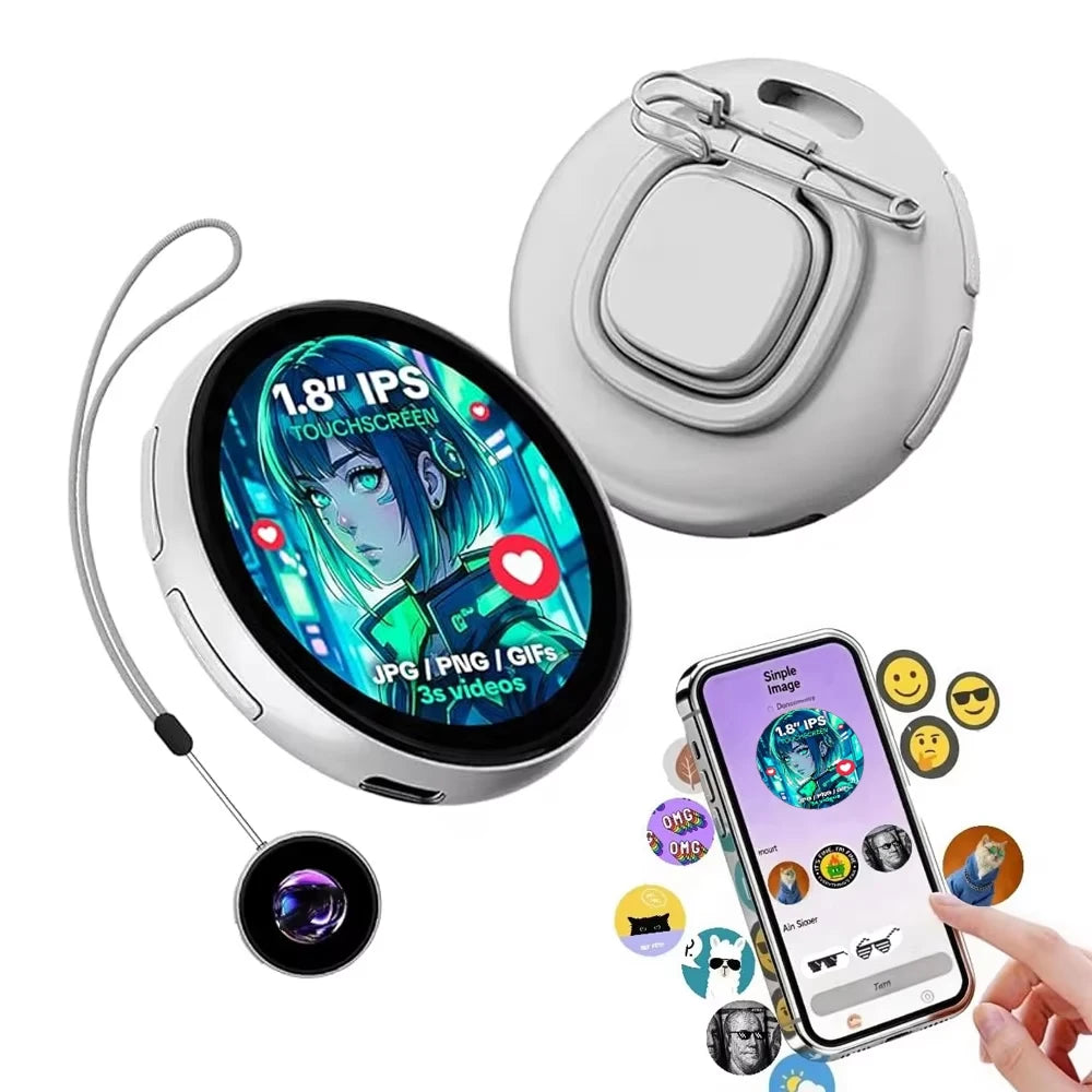 Magnetic Smart E-Badge 1.85" HD Display - Anime Dynamic GIF, Photo & Video DIY Badge with Lanyard for Students & Fans
