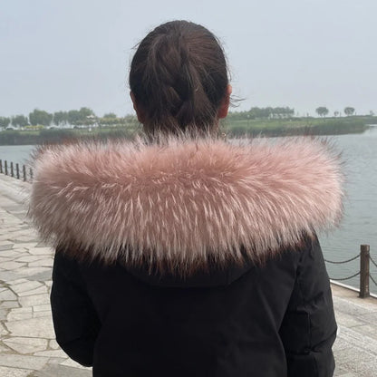 Natural Raccoon & Fox Fur Scarf – Luxury Women’s Winter Fur Collar and Hood Trim for Coats & Jackets